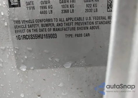 2017 Chevrolet Volt Lt z USA, uszkodzony, nr VIN 1G1RC6S55HU169003